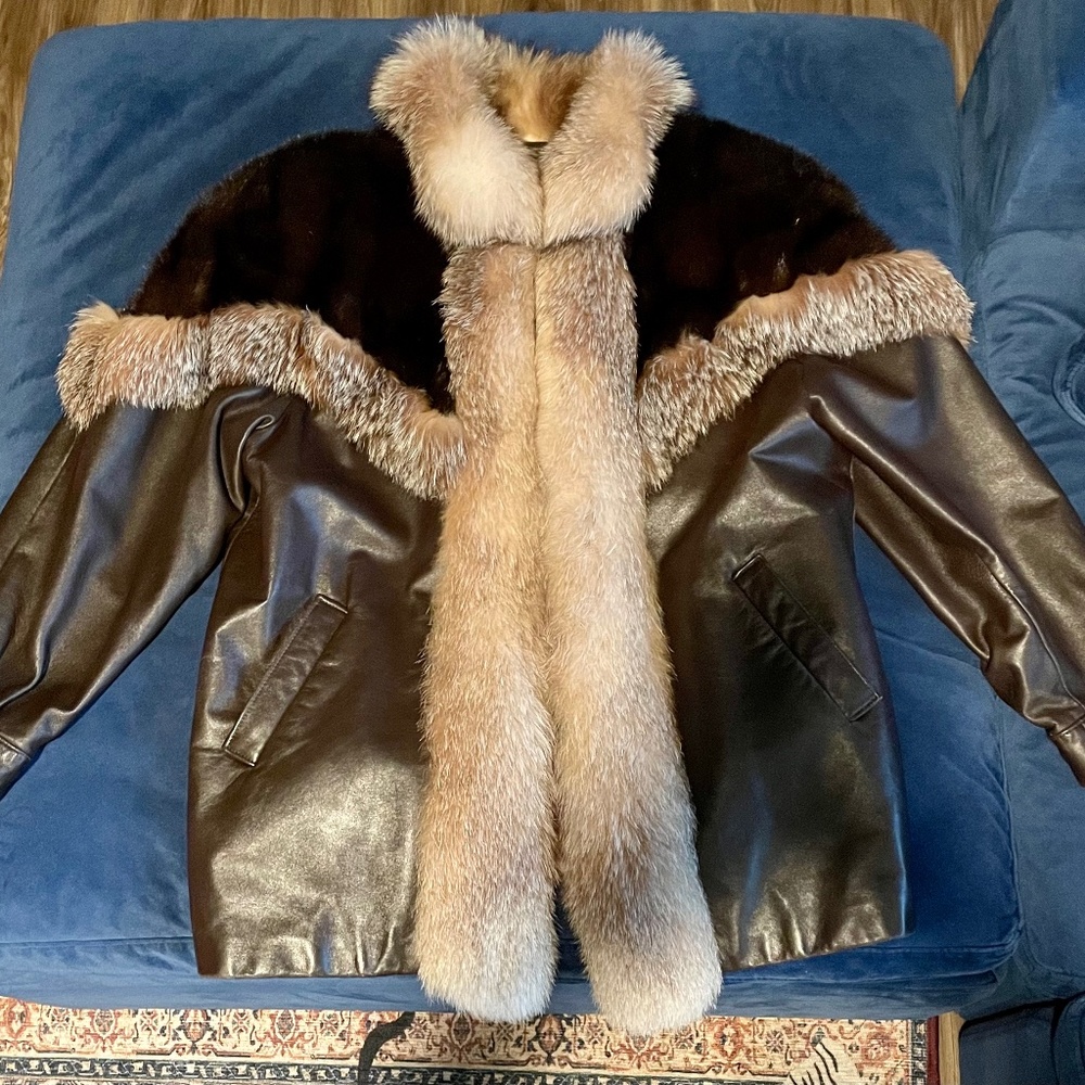 Fox and mink leather jacket